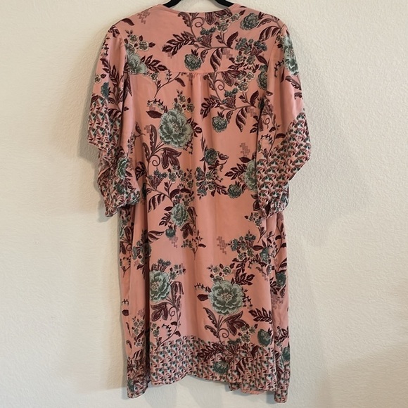 Angie Women’s Cardigan Kimono Small Pink Floral Open Front Longline Bohemian - Picture 3 of 11